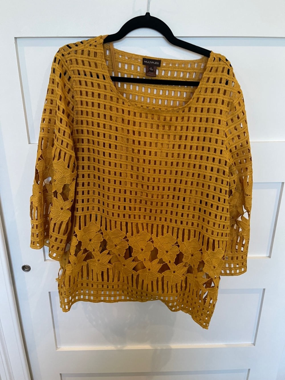 Multiples Women's Mustard Crochet Floral-Trim Tunic
